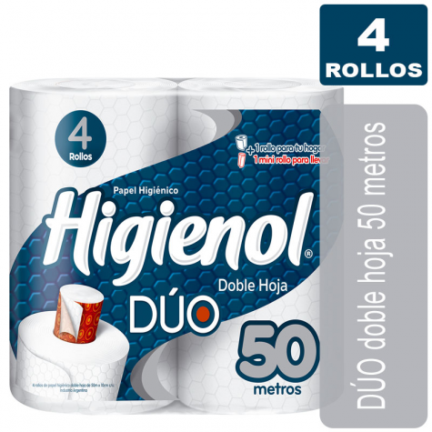Higienol duo 4 Rollos de 50m Hoja Doble HIGIENOL