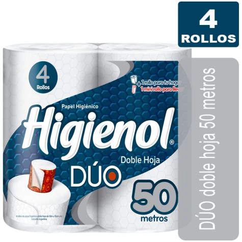 Higienol duo 4 Rollos de 50m Hoja Doble HIGIENOL