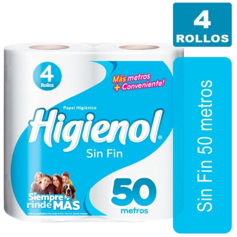 Higienol sin fin 50m 4 rollos HIGIENOL