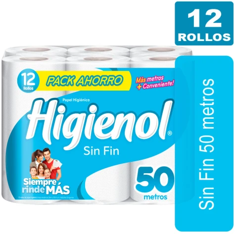 Higienol Sin Fin 50 metros 12 Rollos HIGIENOL