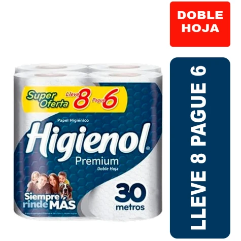 Higienol Premium 8 Rollos Doble Hoja Lleve 8 Pague 6 HIGIENOL