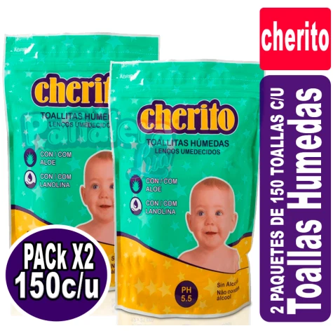 Cherito Toallas Humedas 150 Pack x 2 CHERITO