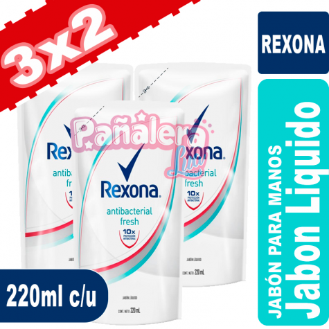 Rexona Jabon Líquido 3x2 220ml c/u Antibacterial Fresh REXONA