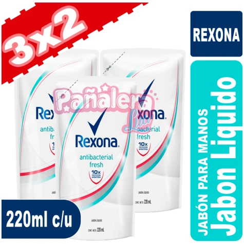 Rexona Jabon Líquido 3x2 220ml c/u Antibacterial Fresh REXONA