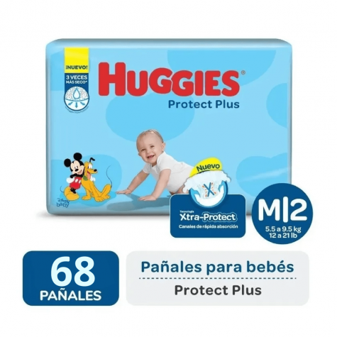 pañales huggies protect plus mediano por 68 pañales