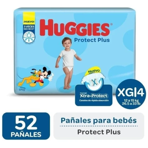 pañales huggies protect plus extra grande por 52 pañales