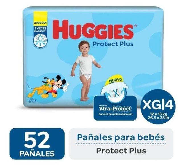 pañales huggies protect plus extra grande por 52 pañales