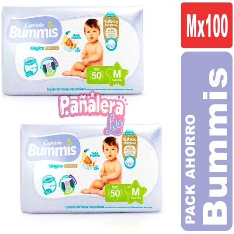 BUMMIS PAÑALES PARA BEBE TALLE MEDIANO POR 100 PAÑALES