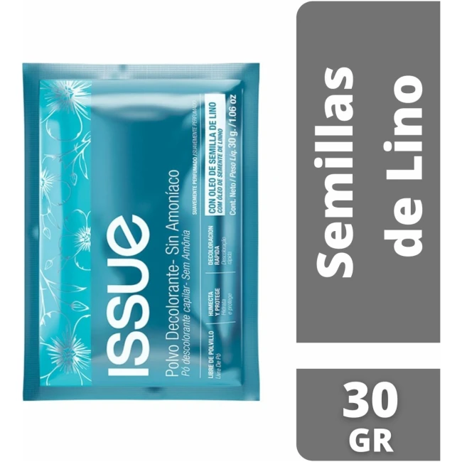 ISSUE POLVO DECOLORANTE SIN AMONIACO SEMILLA LINO 30G con descripcion