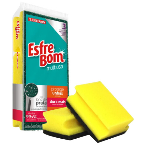 ESPONJA ESFREBOM CON SALVA UÑAS PACK X 3