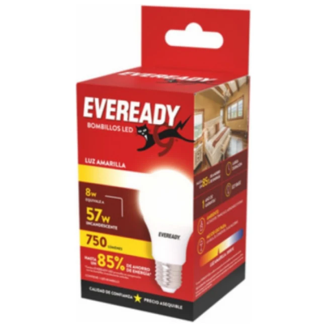 LAMPARA LED EVEREADY 8W LUZ CALIDA