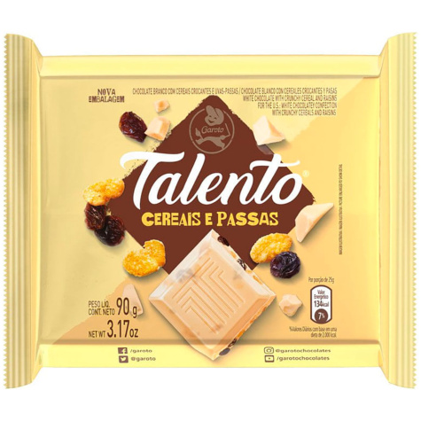 CHOCOLATE GAROTO MINI TALENTO BLANCO CON PASAS 25 GRS.