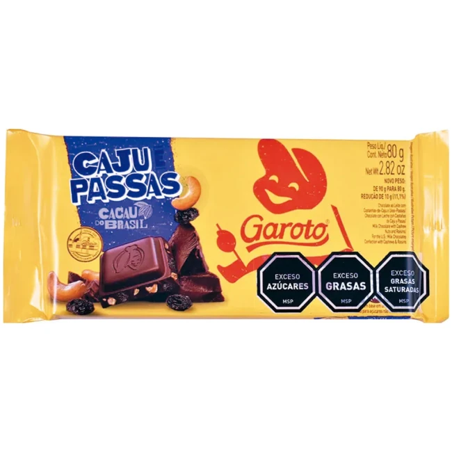 CHOCOLATE GAROTO CAJU Y PASAS 80 GRS.