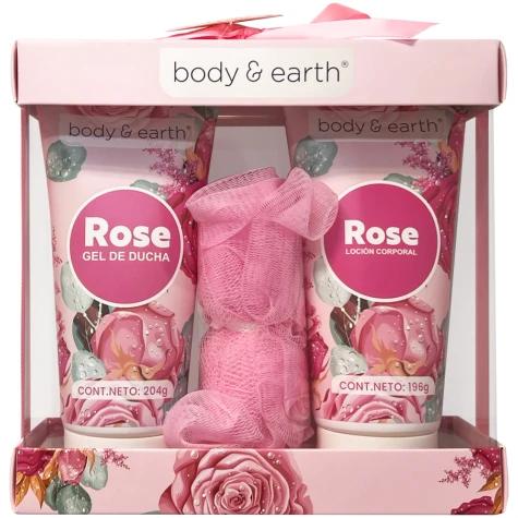 B&E GEL DUCHA+LOCION CORP.+ESPONJA ROSE